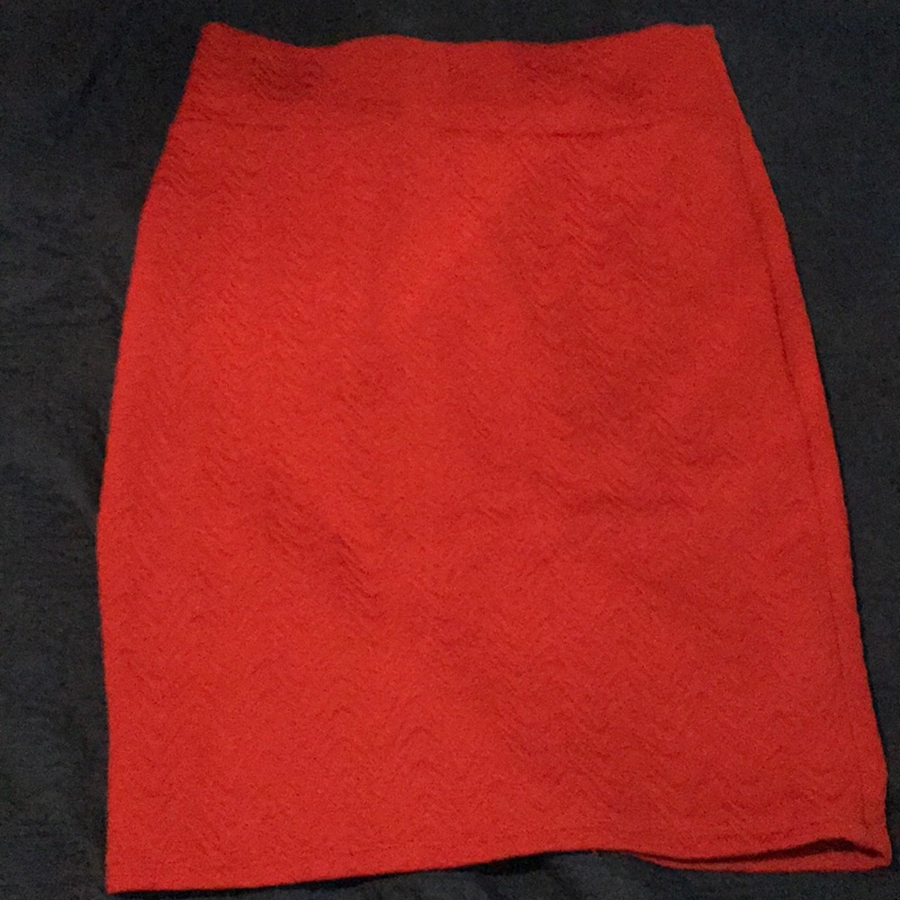 Orange stretchy pencil skirt